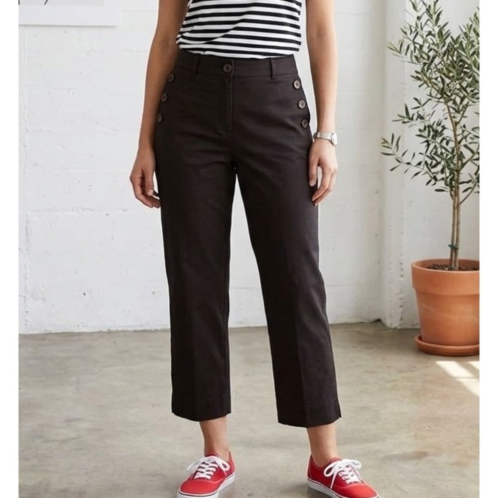 Talbots 10 Black Sailor Button Front Cropped Straight Leg Pants Nautical Coastal
